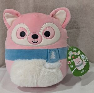 NWT Squishmallows Ditty The Pink Raccoon Plush Blue Scarf Winter Collectible